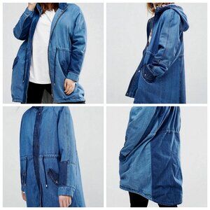 ASOS NEW Two Tone Denim OVERSIZED Parka Jacket US 4